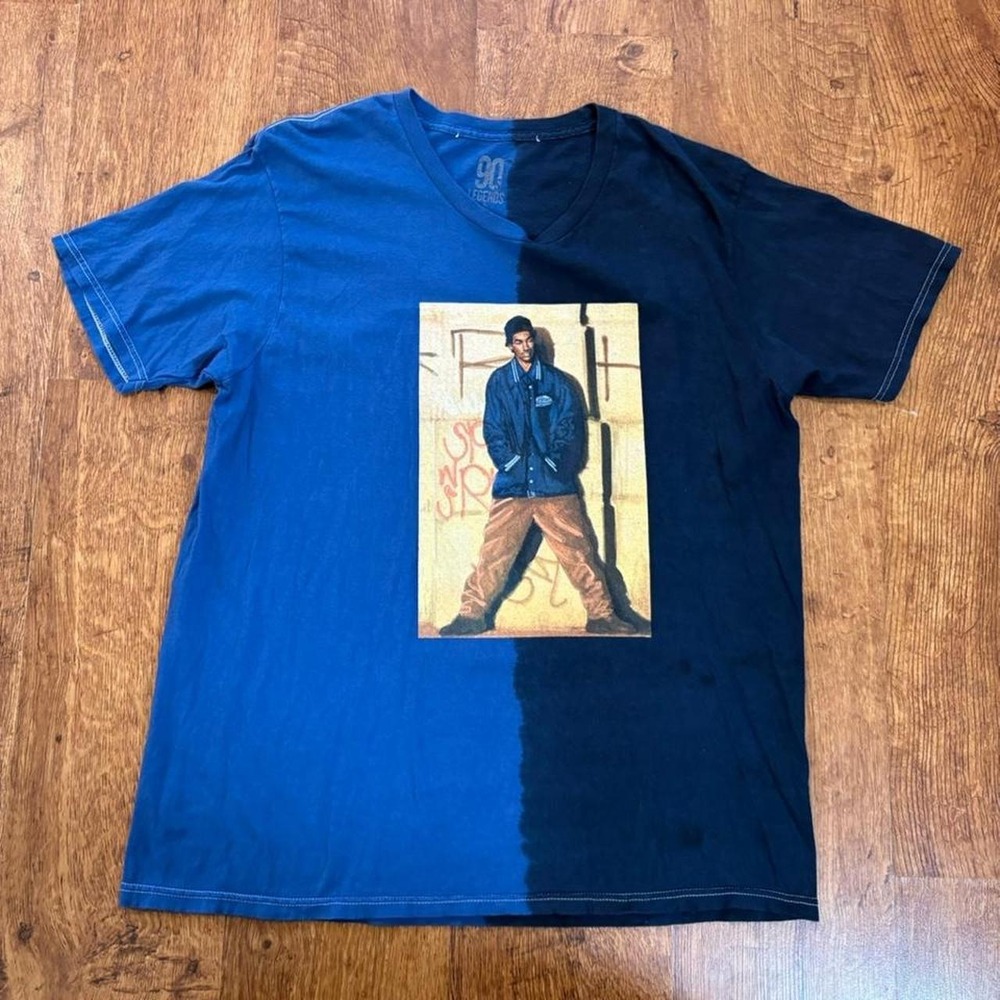 90s Legends Snoop Dogg Split Tone Blue Navy Graphic V-Neck T-Shirt Mens XL